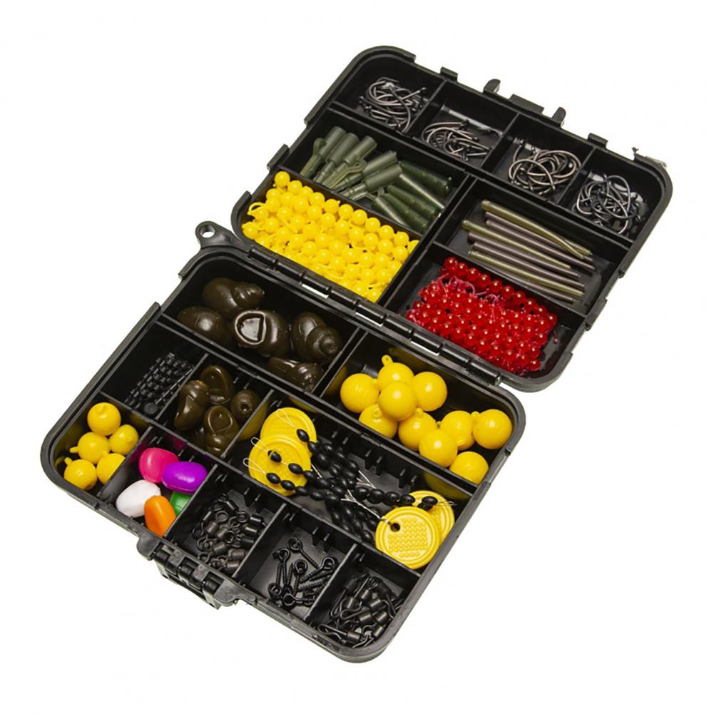 Fishing Hook Box - ชุดอุปกรณ์ตกปลา ชุดอุปกรณ์ตกปลา 143 ชิ้น ชุดอุปกรณ์ตกปลาคาร์พพร้อมกล่องเก็บของสองด้าน ตะขอ