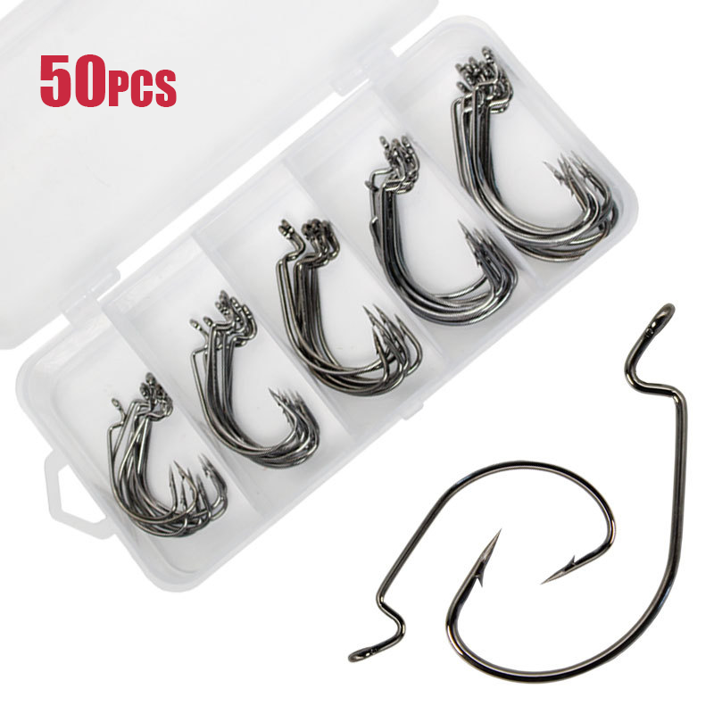 50pcs หนอนกว้างตะขอเหล็กคาร์บอ - Fishing Hook Barbless บทวิจารณ์และราคา